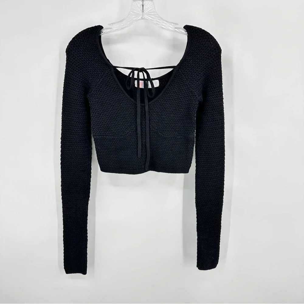 Free People FP Beach Playing Hard To Get Sweater Cropped Cotton Black Size XS